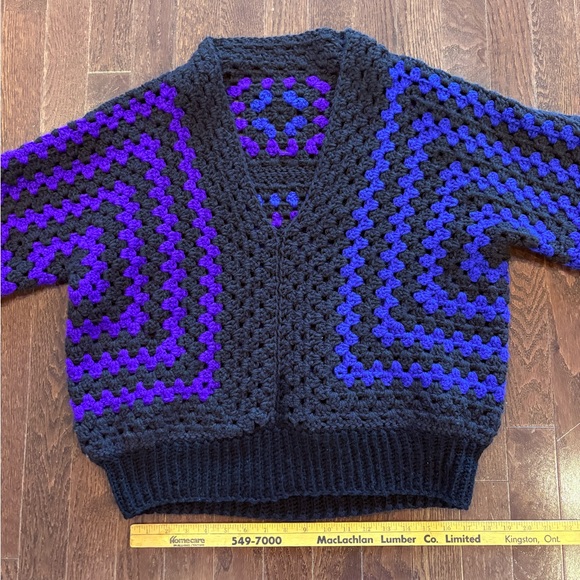 Black, Purple Blue Crochet Cardigan. Handmade. - Picture 2 of 8